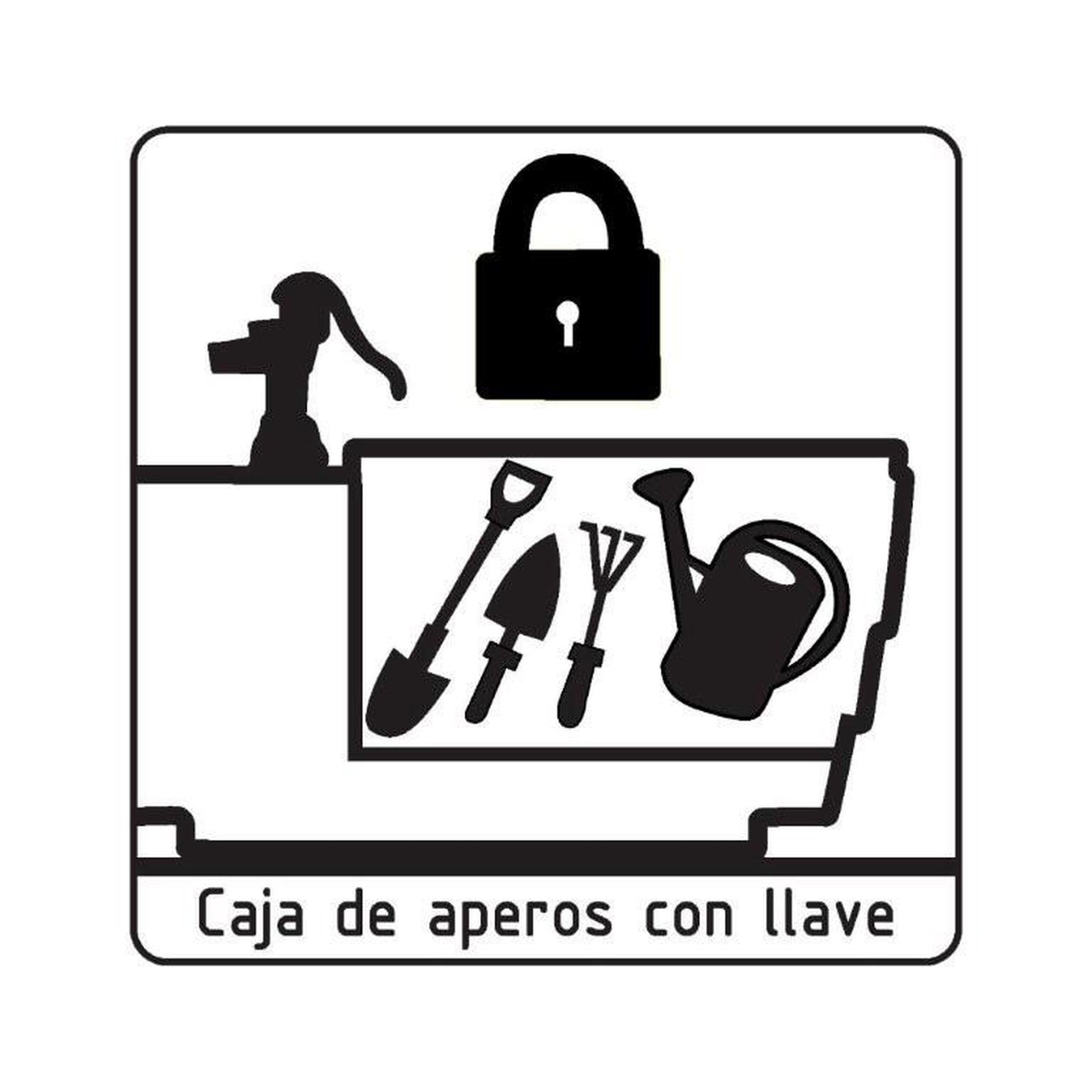 Detalle de la caja de aperos con llave del huerto escolar GITMA